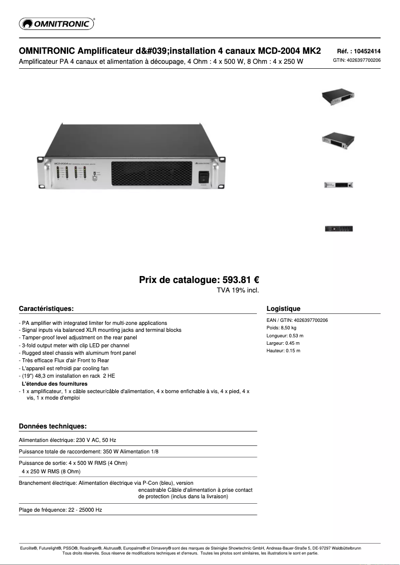 Page n°1 - Fiche technique Omnitronic MCD-2004 MK2