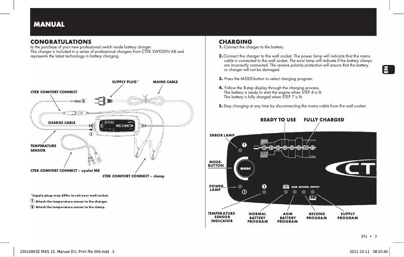 Página 1 del manual Manual de usuario Ctek MXS 10.0