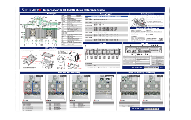 Page 1 de la notice Guide de démarrage rapide Supermicro SuperServer SYS-221H-TN24R