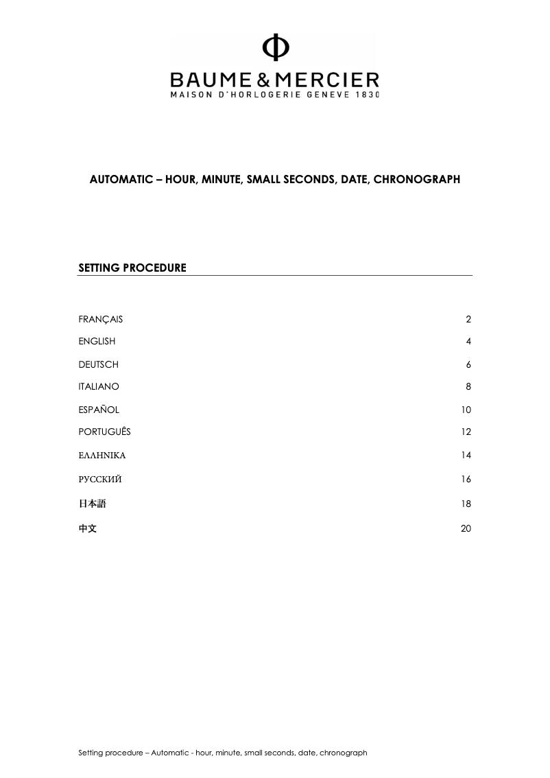 Page n°1 - Manuel utilisateur Baume & Mercier Capeland 10451