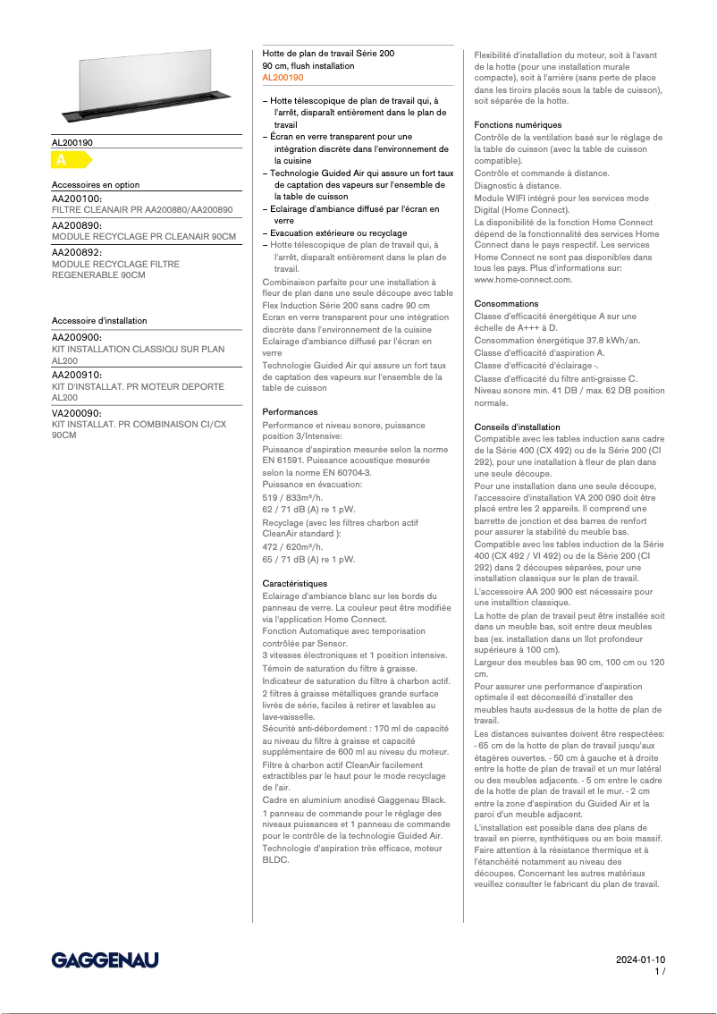 Página 1 del manual Ficha técnica Gaggenau AL200190