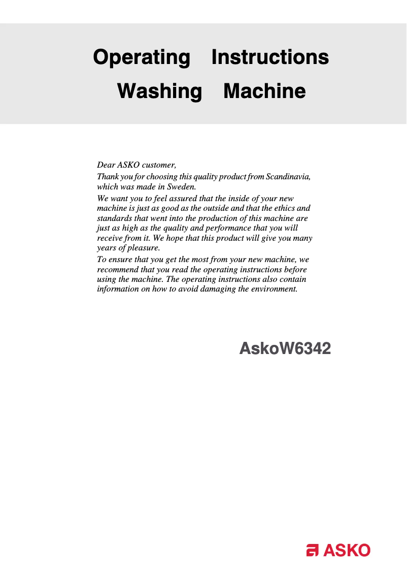 Page n°1 - Manuel utilisateur Asko W6342