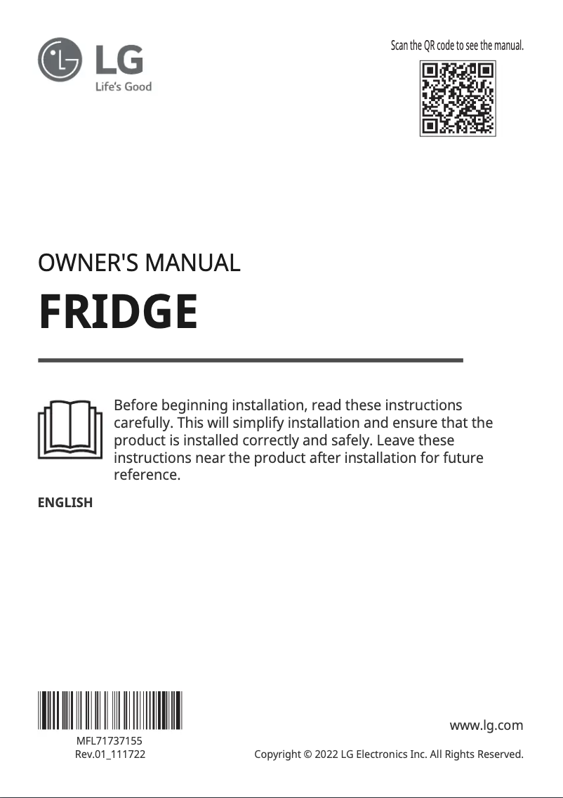 Page 1 de la notice Manuel utilisateur LG GC-F511ELDM