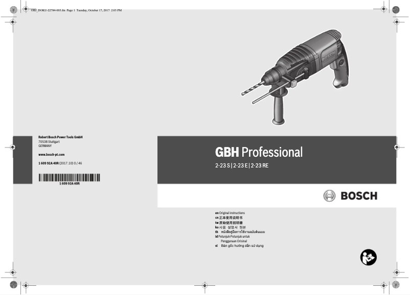 Imagen de la primera página del manual del dispositivo GBH 2-23 RE Professional
