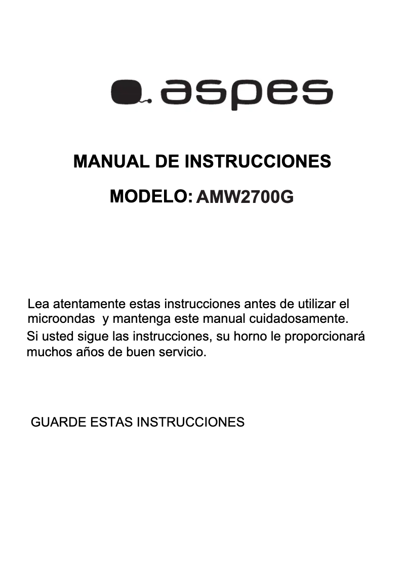 Page 1 de la notice Manuel utilisateur Aspes AMW2700G