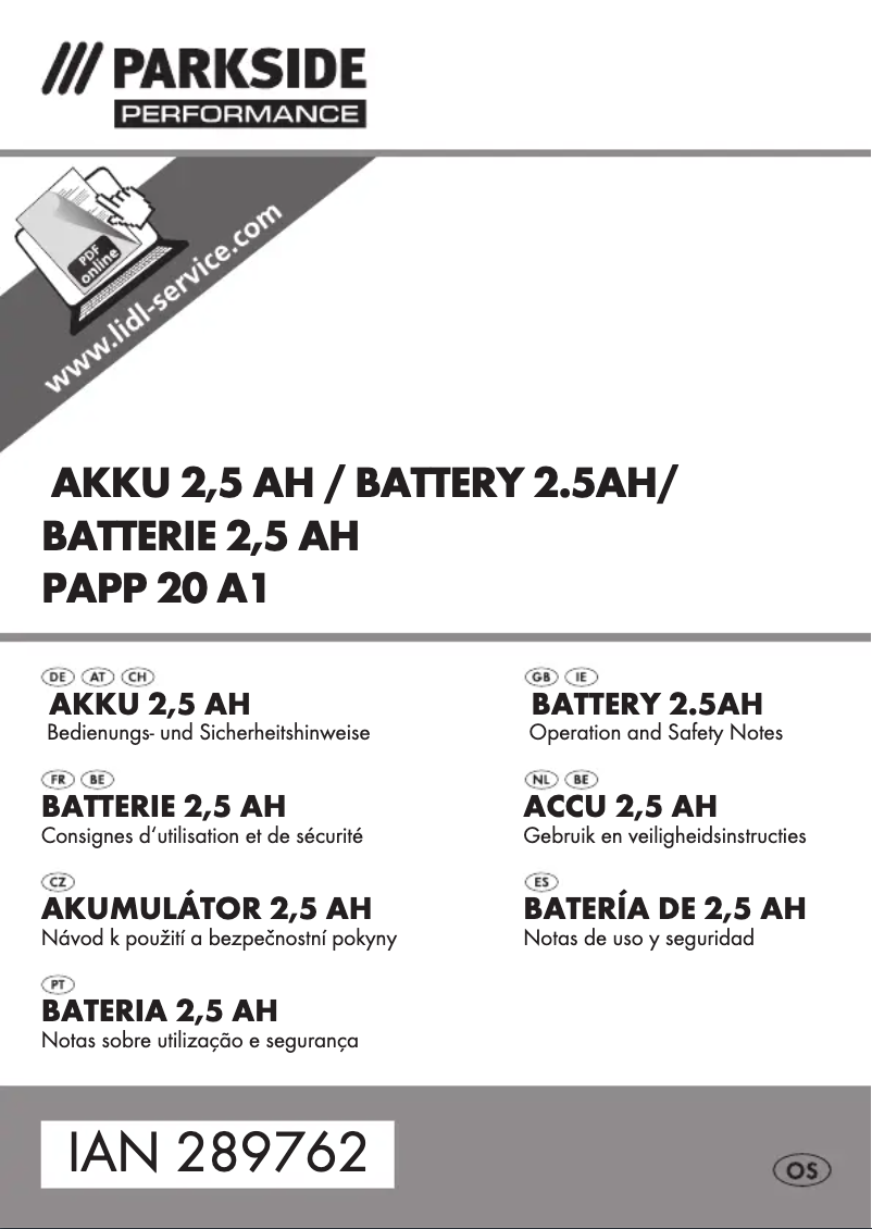 Page 1 de la notice Manuel utilisateur Parkside PAPP 20 A1