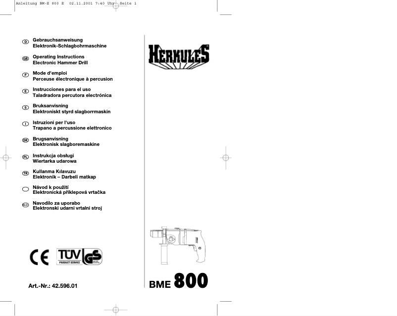Imagen de la primera página del manual del dispositivo BME 800