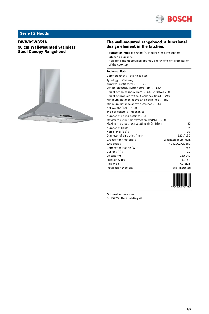 Página 1 del manual Ficha técnica Bosch DWW09W851A