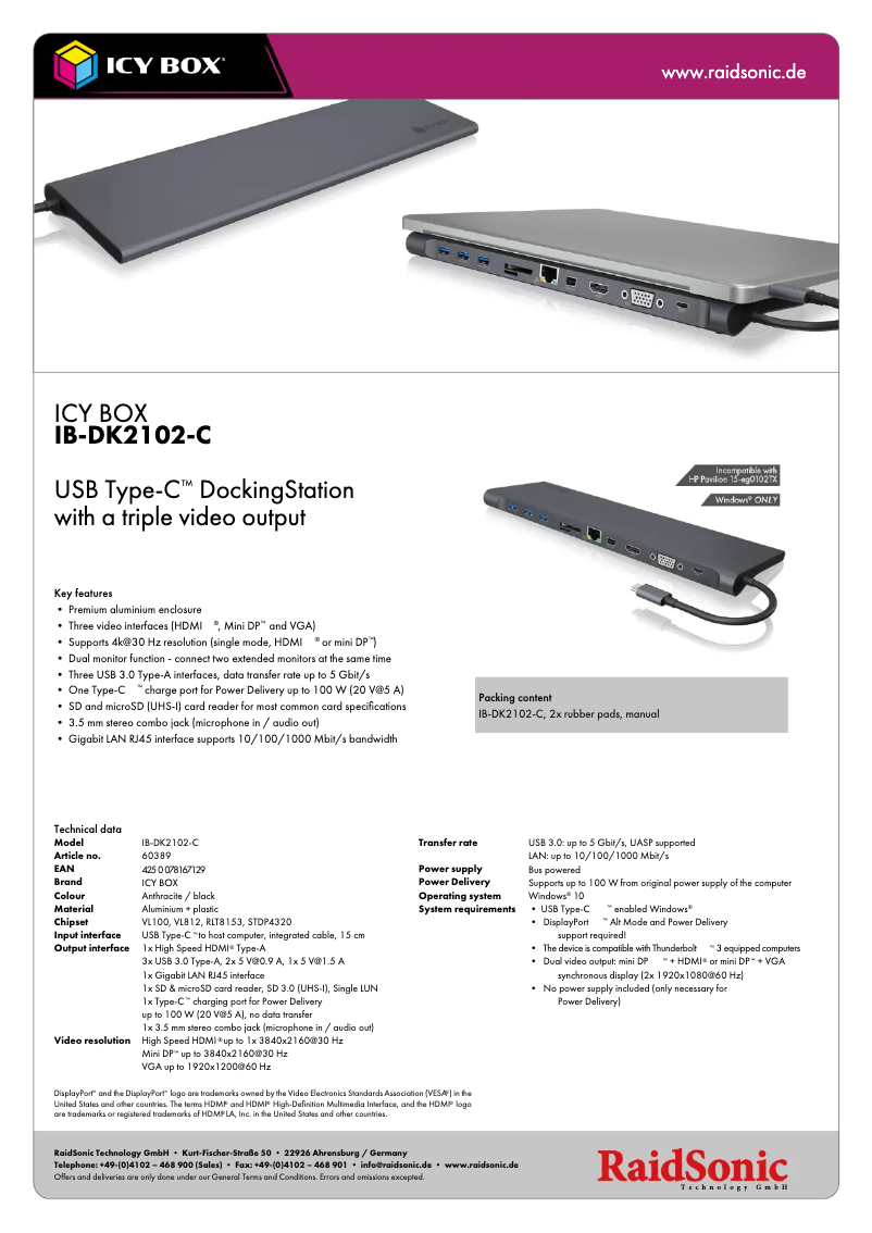 Page 1 de la notice Fiche technique Icy Box IB-DK2102-C