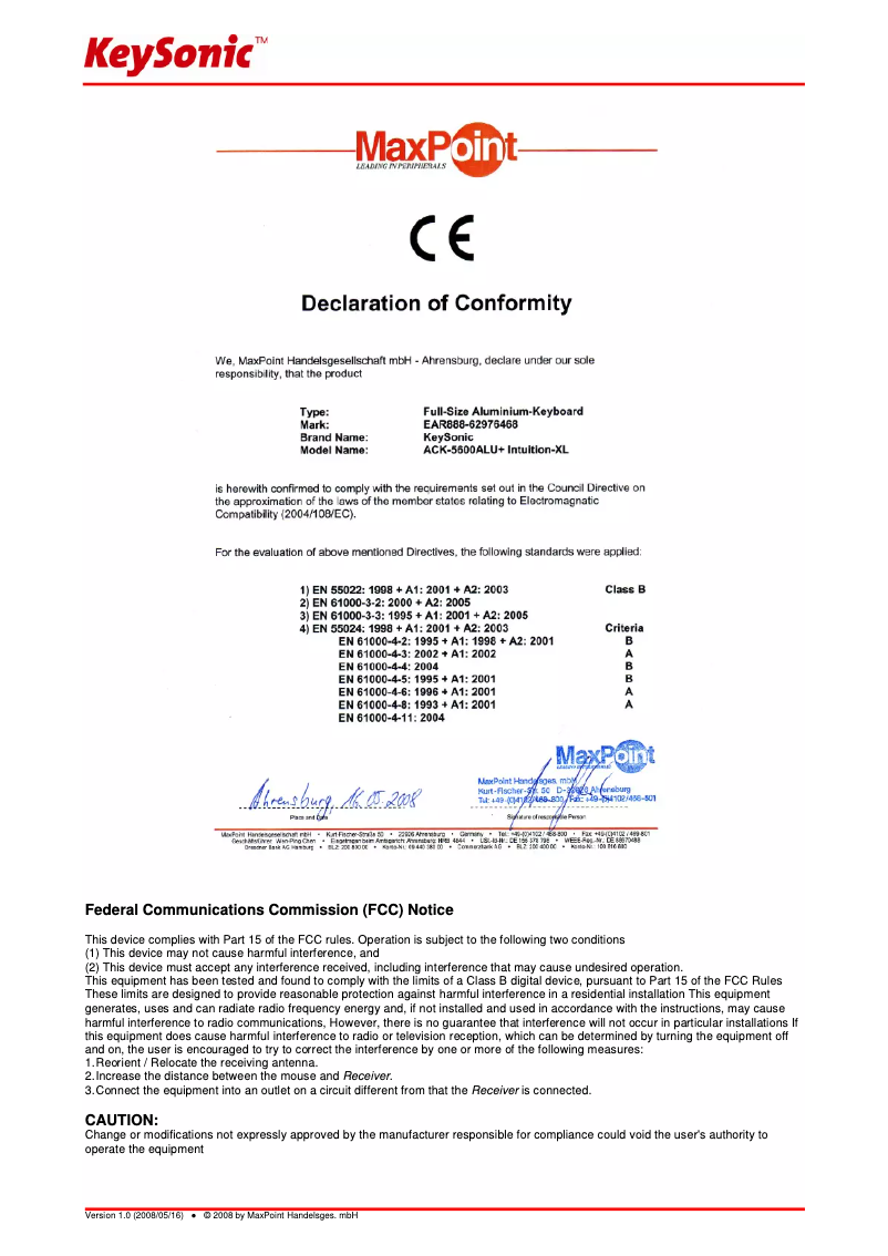 Page n°1 - Manuel utilisateur KeySonic ACK-5600 ALU+