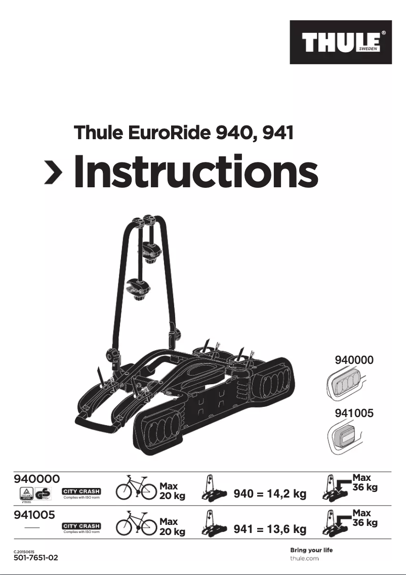 Page 1 de la notice Manuel utilisateur Thule EuroRide 941