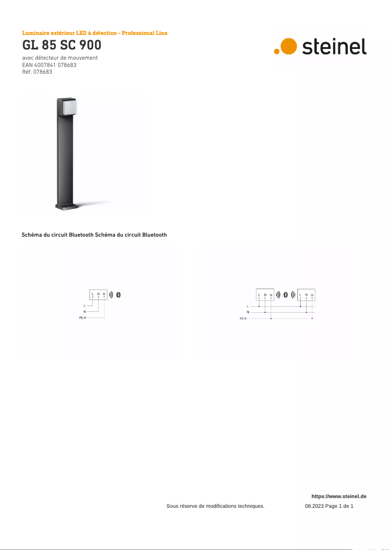 Page 1 de la notice Schéma de câblage Steinel GL 85 SC 900