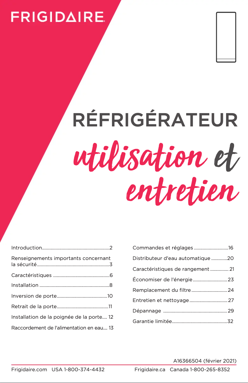 Page n°1 - Manuel utilisateur Frigidaire FPRU19F8QF