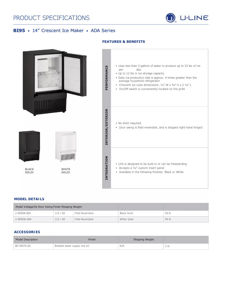 Page n°1 - Fiche technique U-Line U-BI95B-00