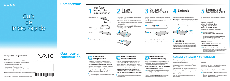 Página 1 del manual Guía de instalación Sony Vaio VPCEE31FX
