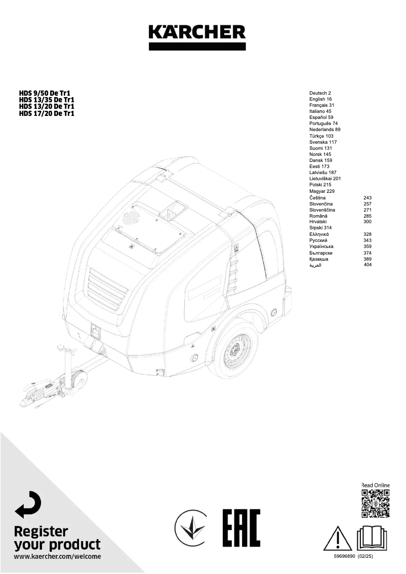 Page 1 de la notice Manuel utilisateur Kärcher HDS 13/20 De Tr1
