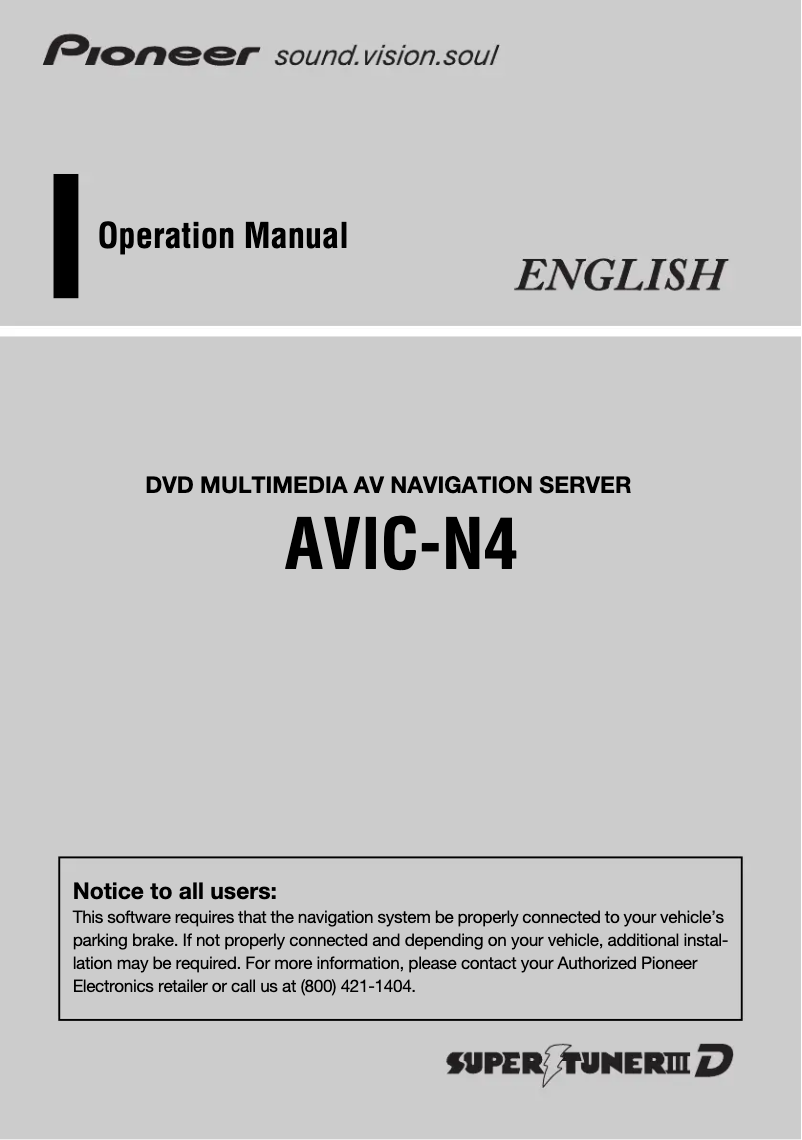 Image de la première page du manuel de l'appareil AVIC-N4