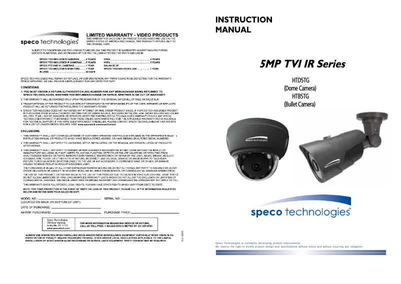 Página 1 del manual Manual de usuario Speco Technologies HTB5TG