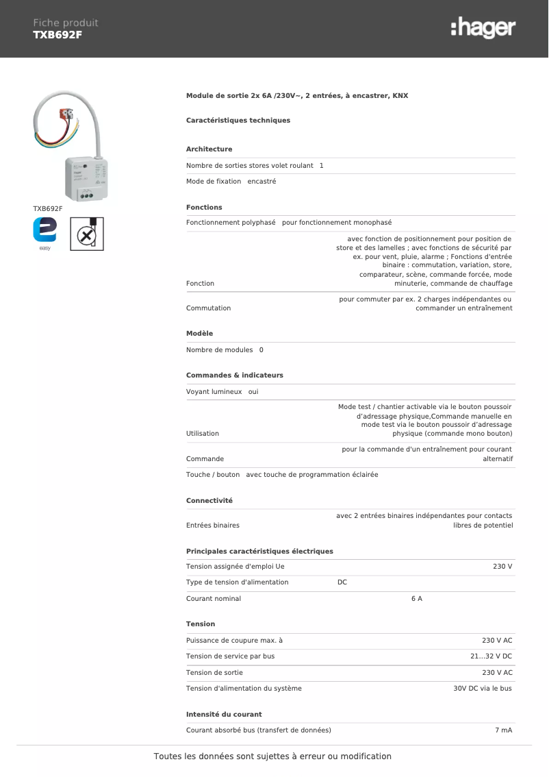 Image de la première page du manuel de l'appareil TXB692F