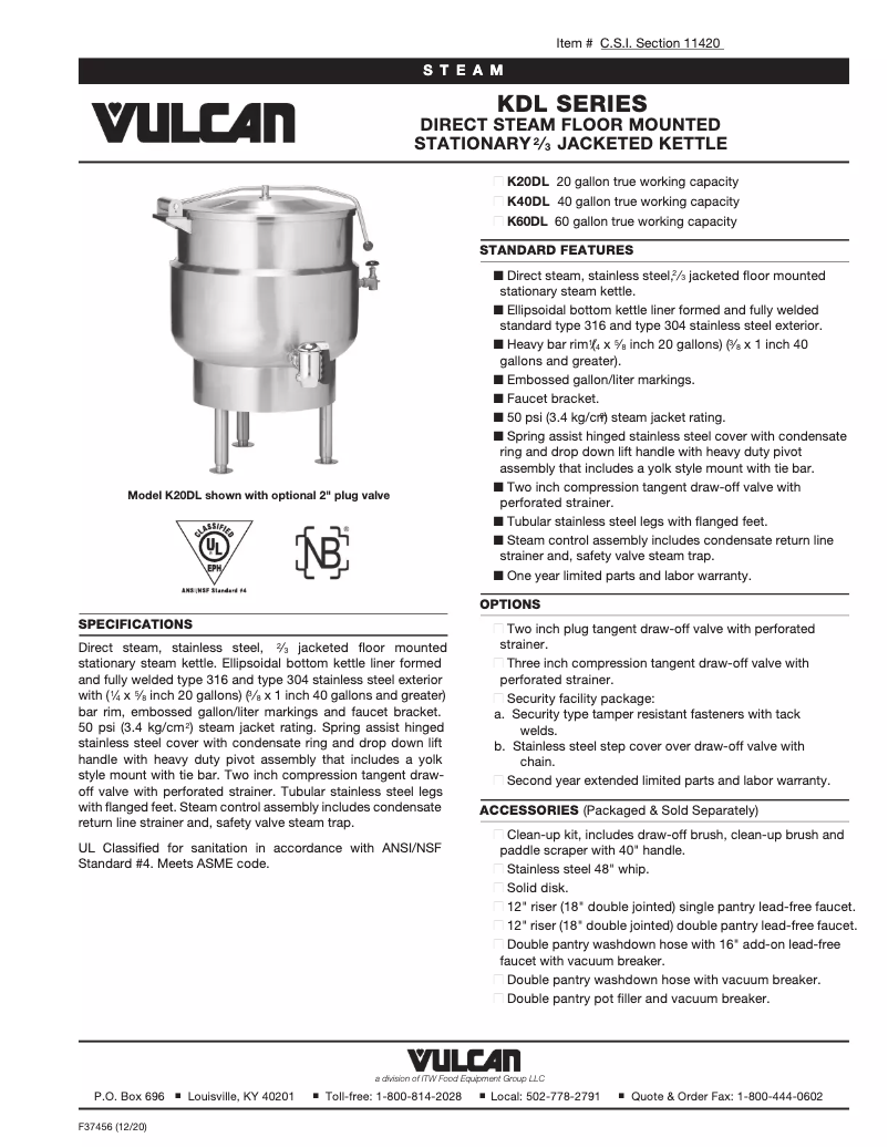 Page n°1 - Fiche technique Vulcan K60DL
