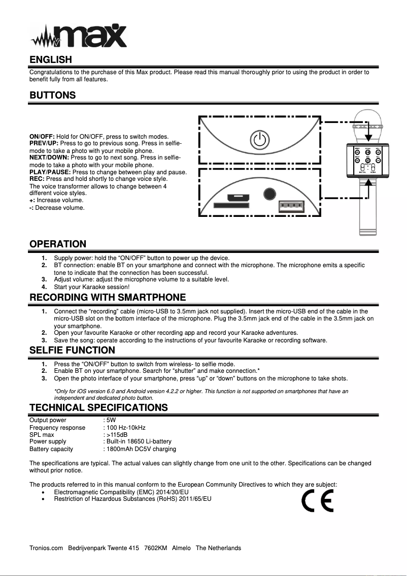 Page 1 de la notice Manuel utilisateur MAX KM10G