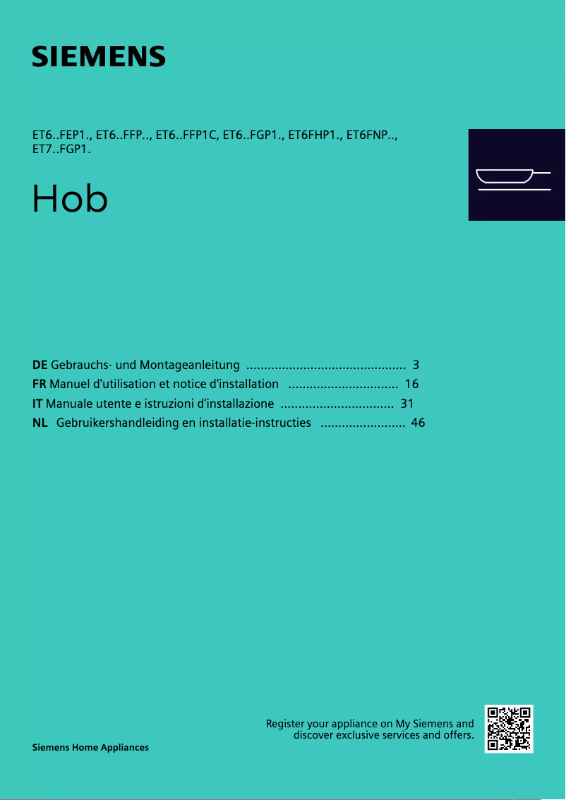 Page 1 de la notice Manuel utilisateur Siemens ET631FFP8E