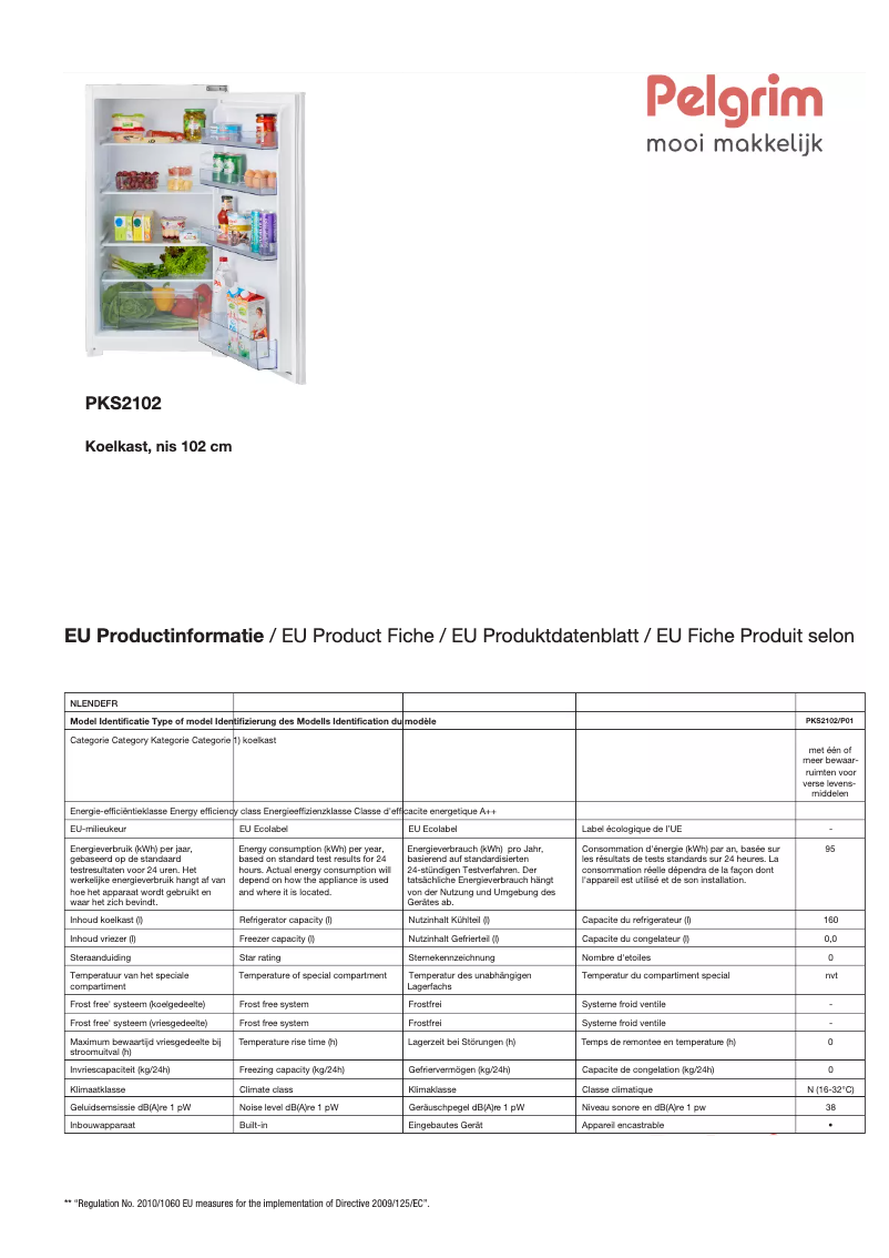Page 1 de la notice Fiche technique Pelgrim PKS2102