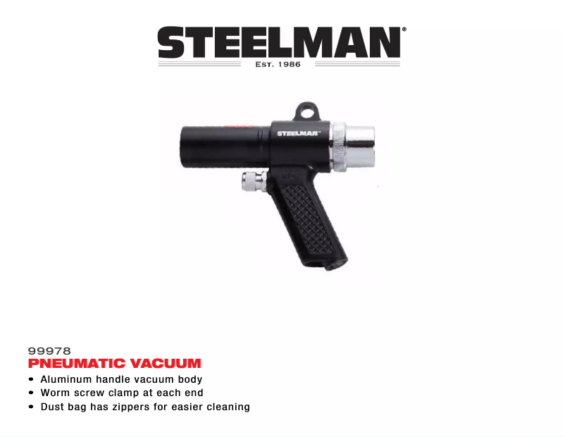Page 1 de la notice Manuel d'utilisation et d'entretien Steelman Pneumatic Vacuum 99978