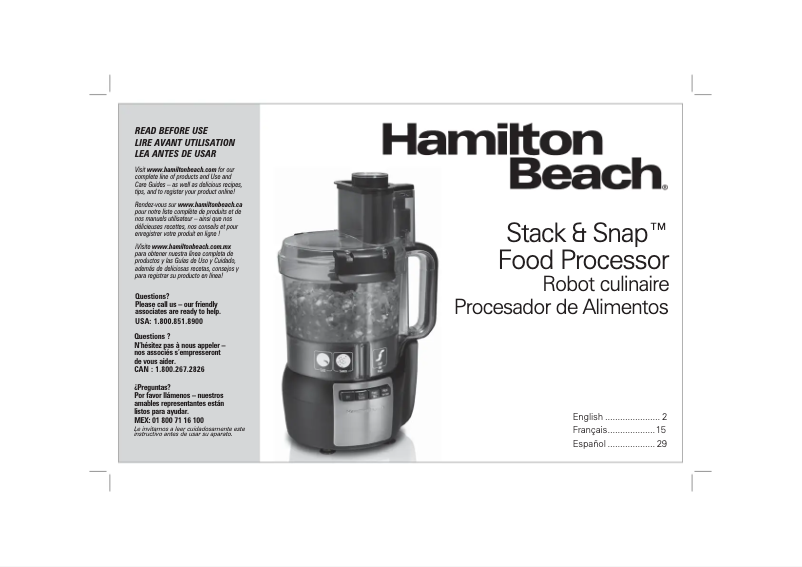 Page 1 de la notice Manuel utilisateur Hamilton Beach Stack & Snap 70720