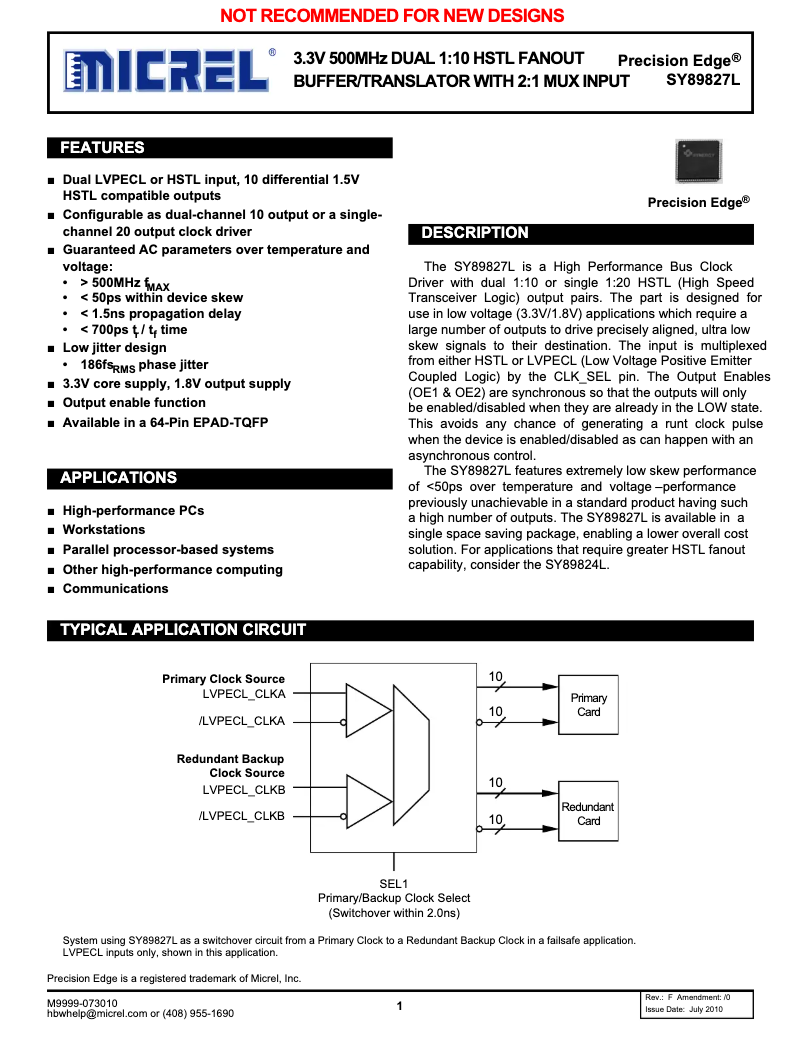 Page 1 de la notice Manuel utilisateur Microchip SY89827L