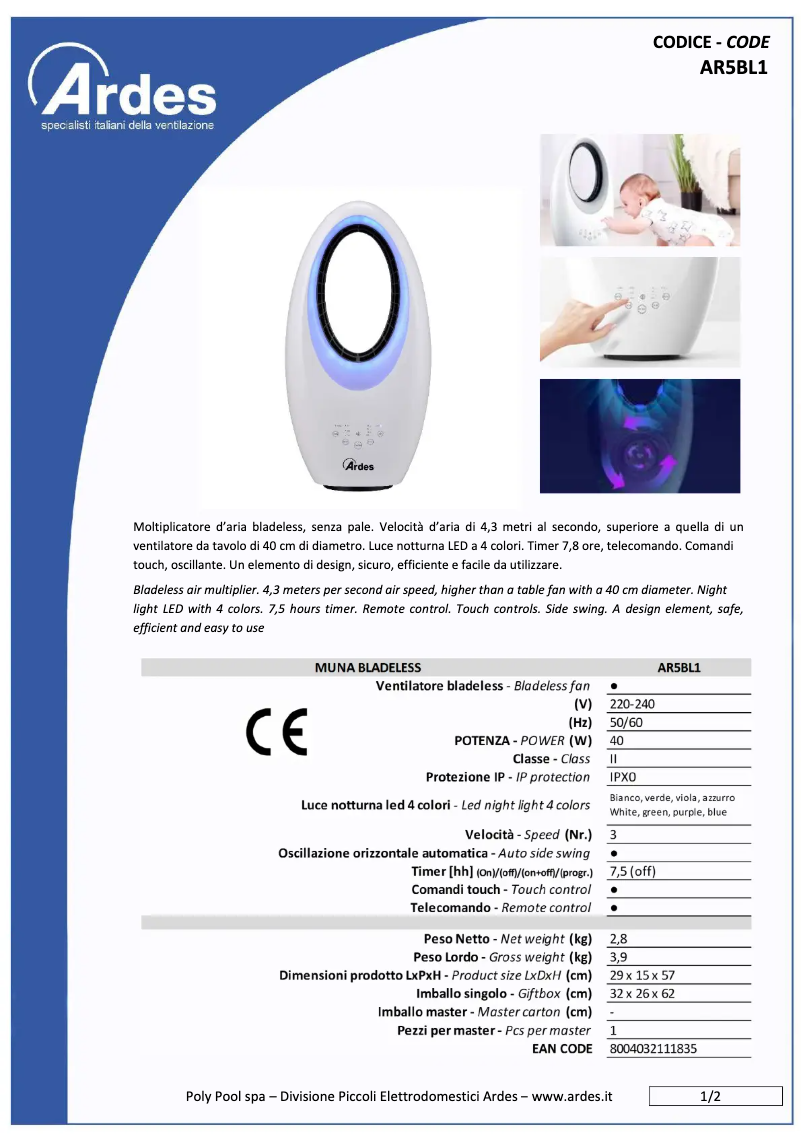 Page n°1 - Fiche technique Ardes AR5BL1