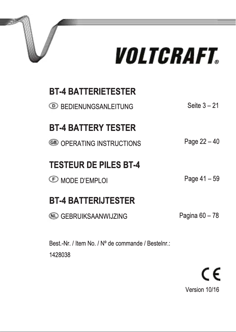 Page n°1 - Manuel utilisateur Voltcraft BT-4