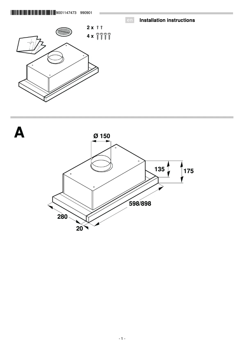 Page 1 de la notice Guide d'installation Bosch DFT93CA50M