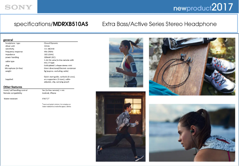 Page 1 de la notice Fiche technique Sony MDR-XB510AS