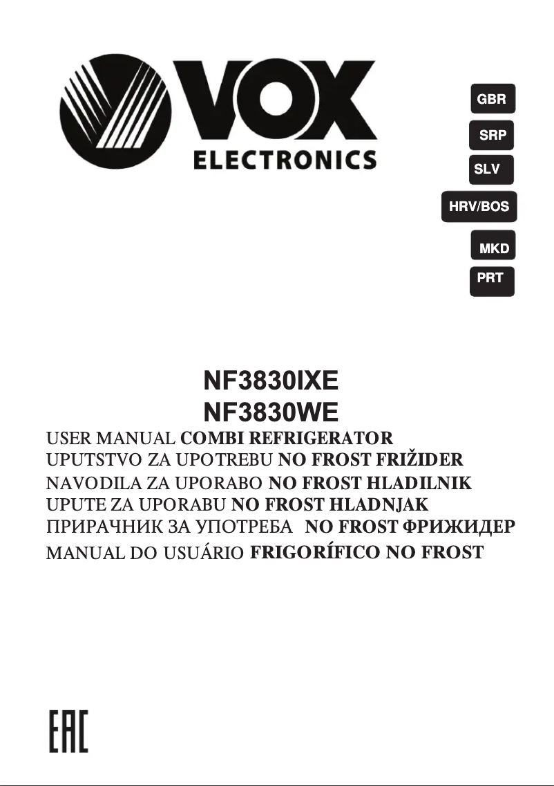 Page 1 de la notice Manuel utilisateur VOX NF 3830 WE