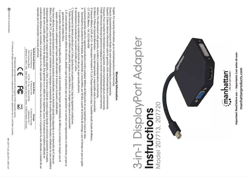 Page 1 de la notice Manuel utilisateur Manhattan 207720