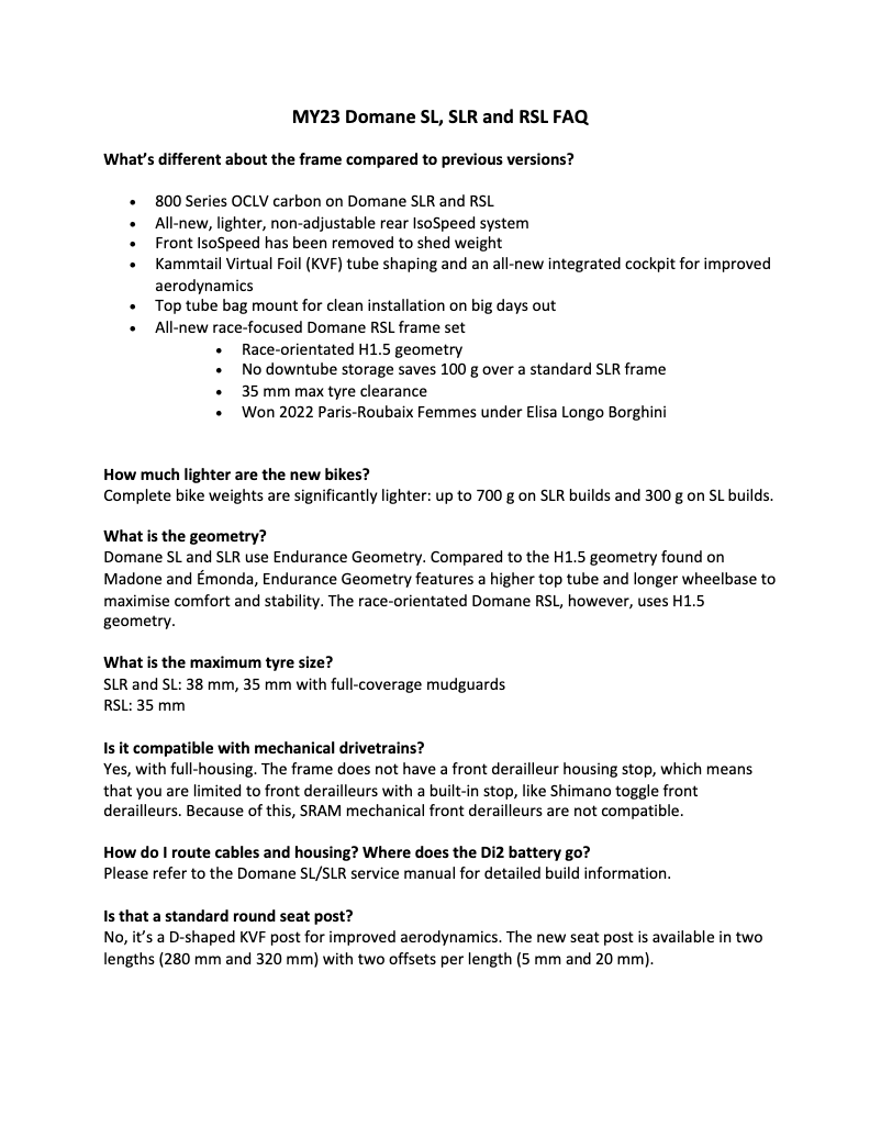 Image de la première page du manuel de l'appareil Domane RSL Frame Set Gen 4