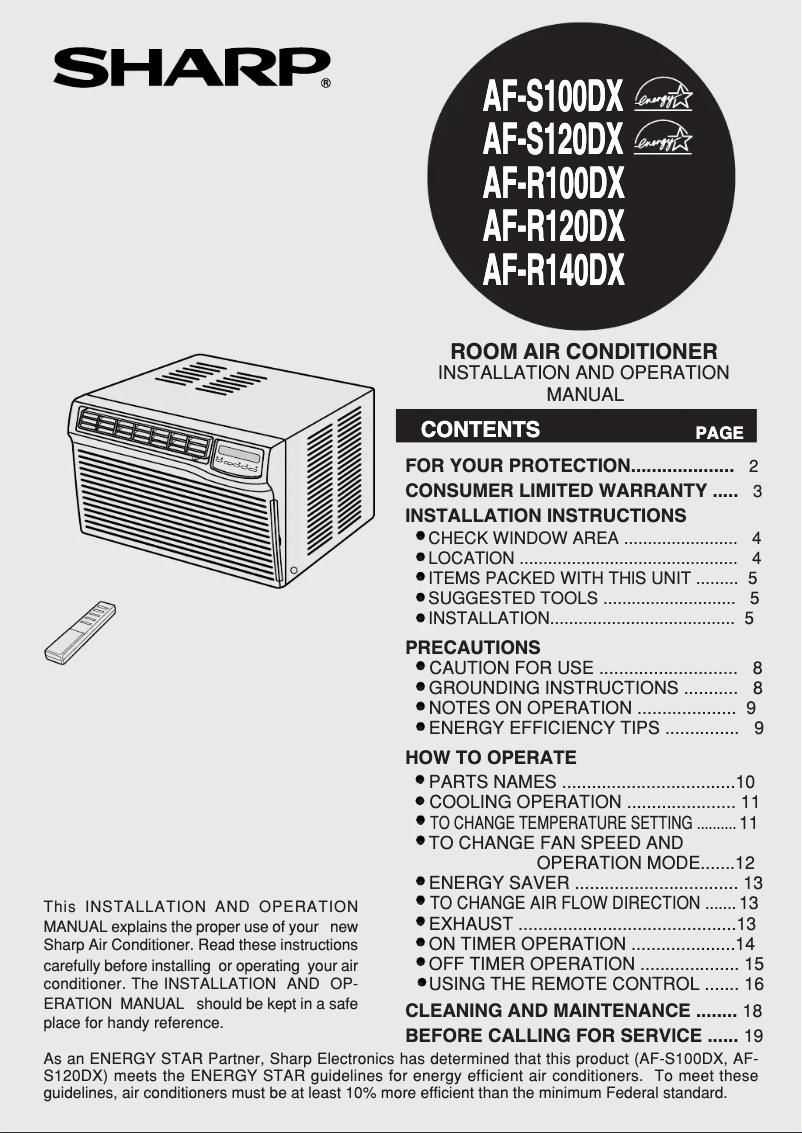 Page 1 de la notice Manuel utilisateur Sharp AF-R100DX