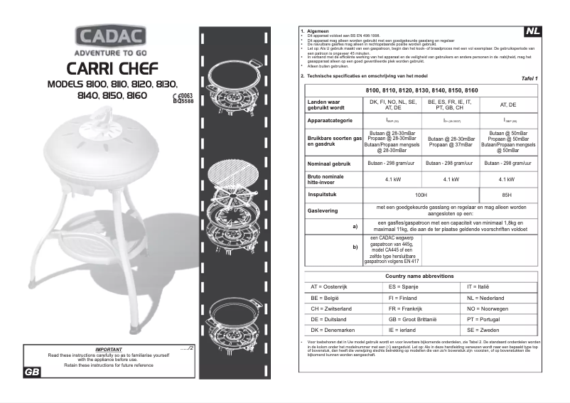 Page 1 de la notice Manuel utilisateur Cadac Carri Chef 8120