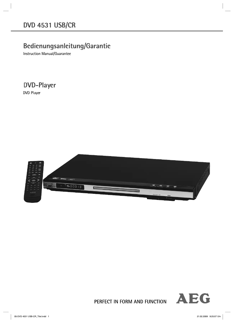 Page 1 de la notice Manuel utilisateur AEG DVD 4531 CR