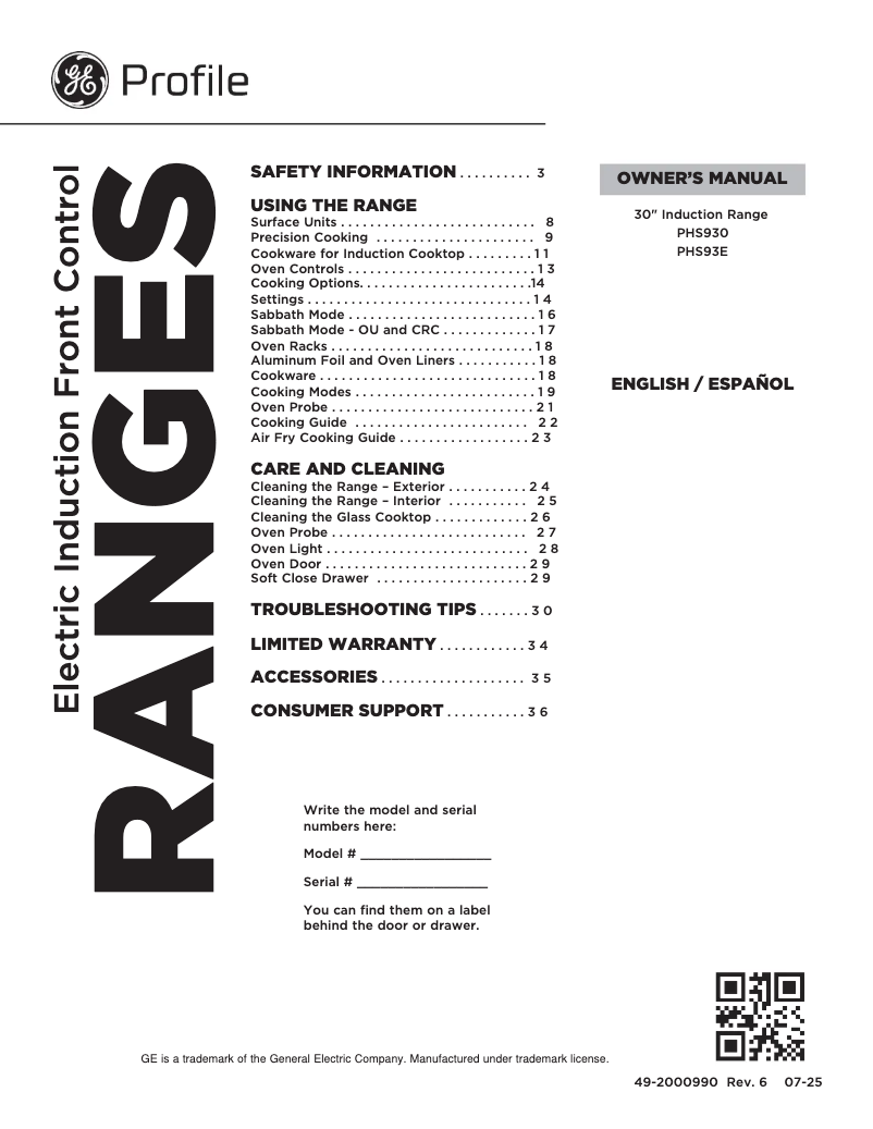 Page n°1 - Mode d'emploi GE PHS930BLTS