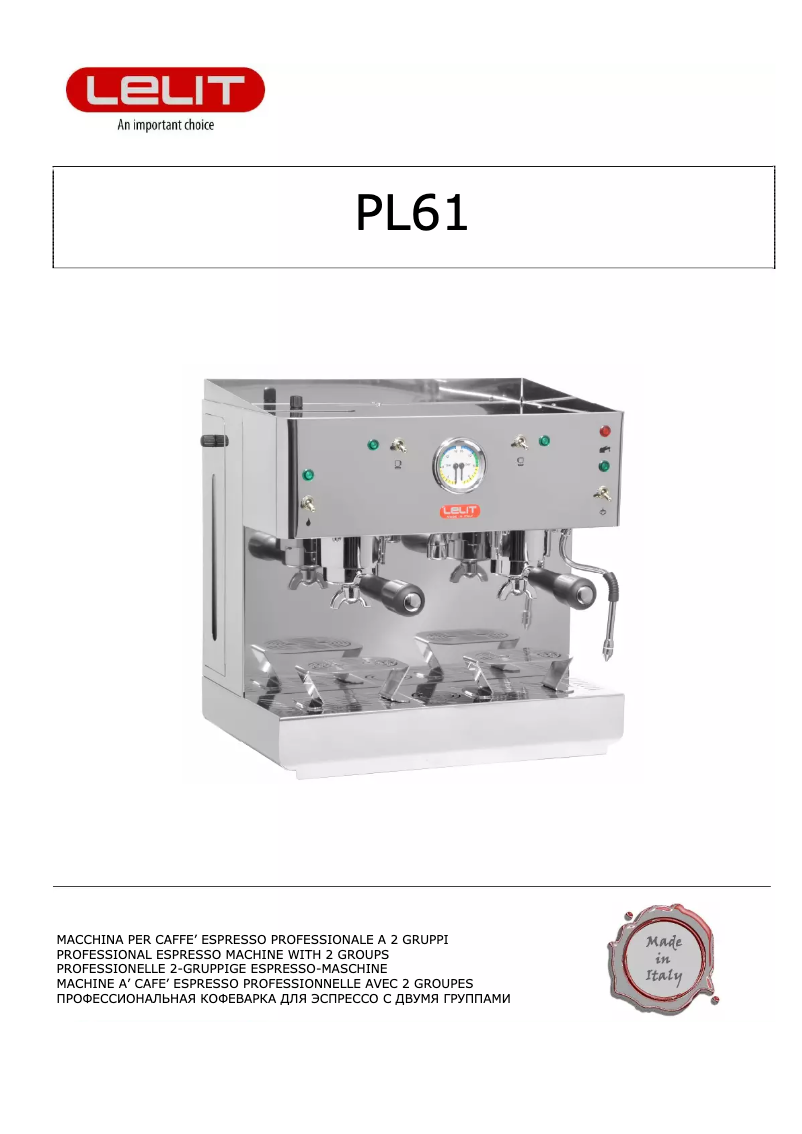 Página 1 del manual Manual de usuario Lelit Silvana PL61