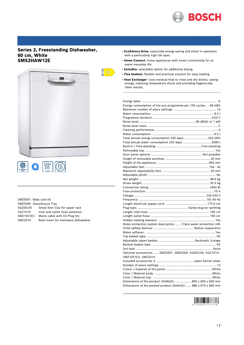 Image de la première page du manuel de l'appareil SMS2HAW12E