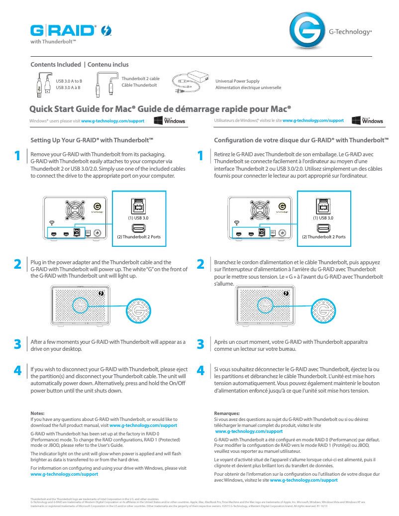 Page n°1 - Guide d'installation G-Technology G-RAID Thunderbolt 2