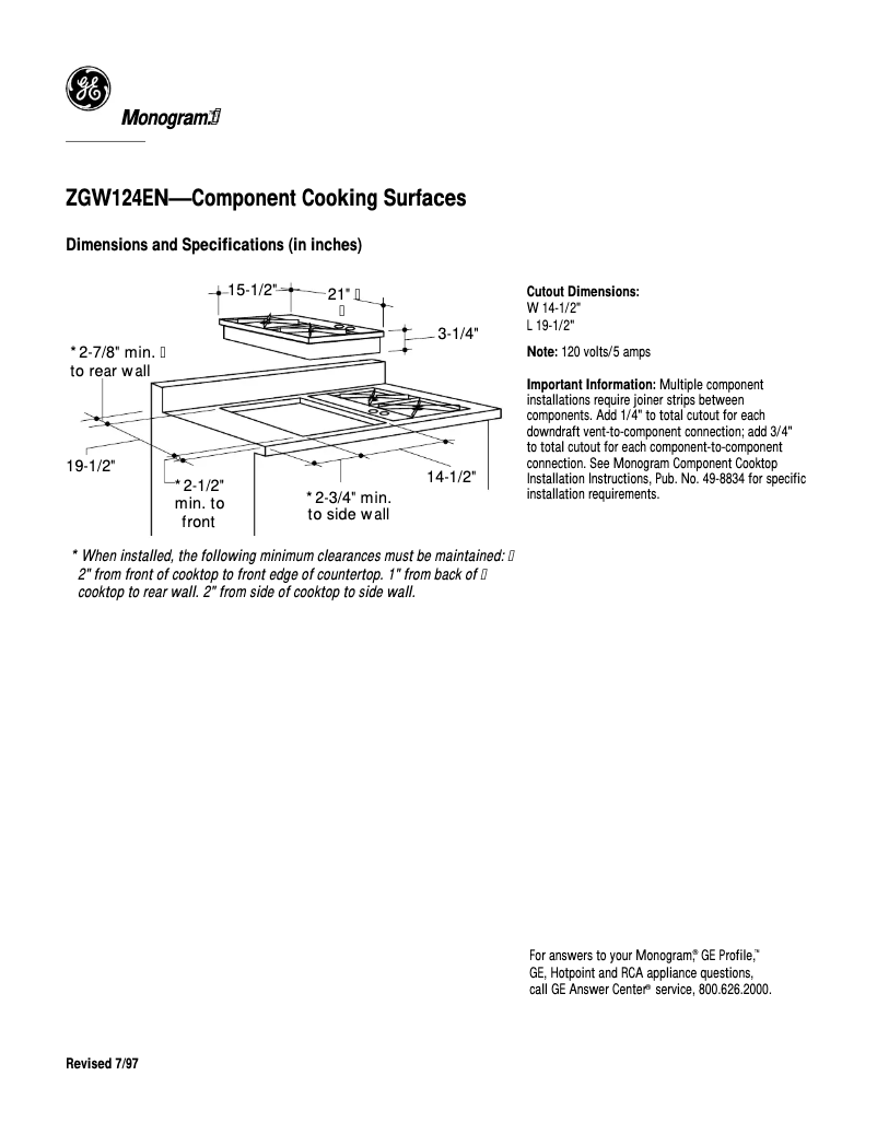 Page 1 de la notice Fiche technique GE ZGW124ENSS