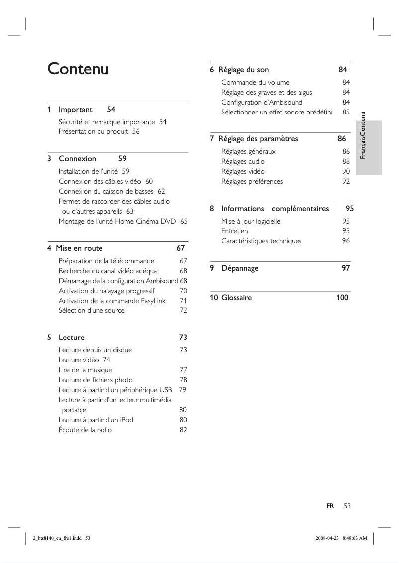 Page 1 de la notice Manuel utilisateur Philips SoundBar HTS8140
