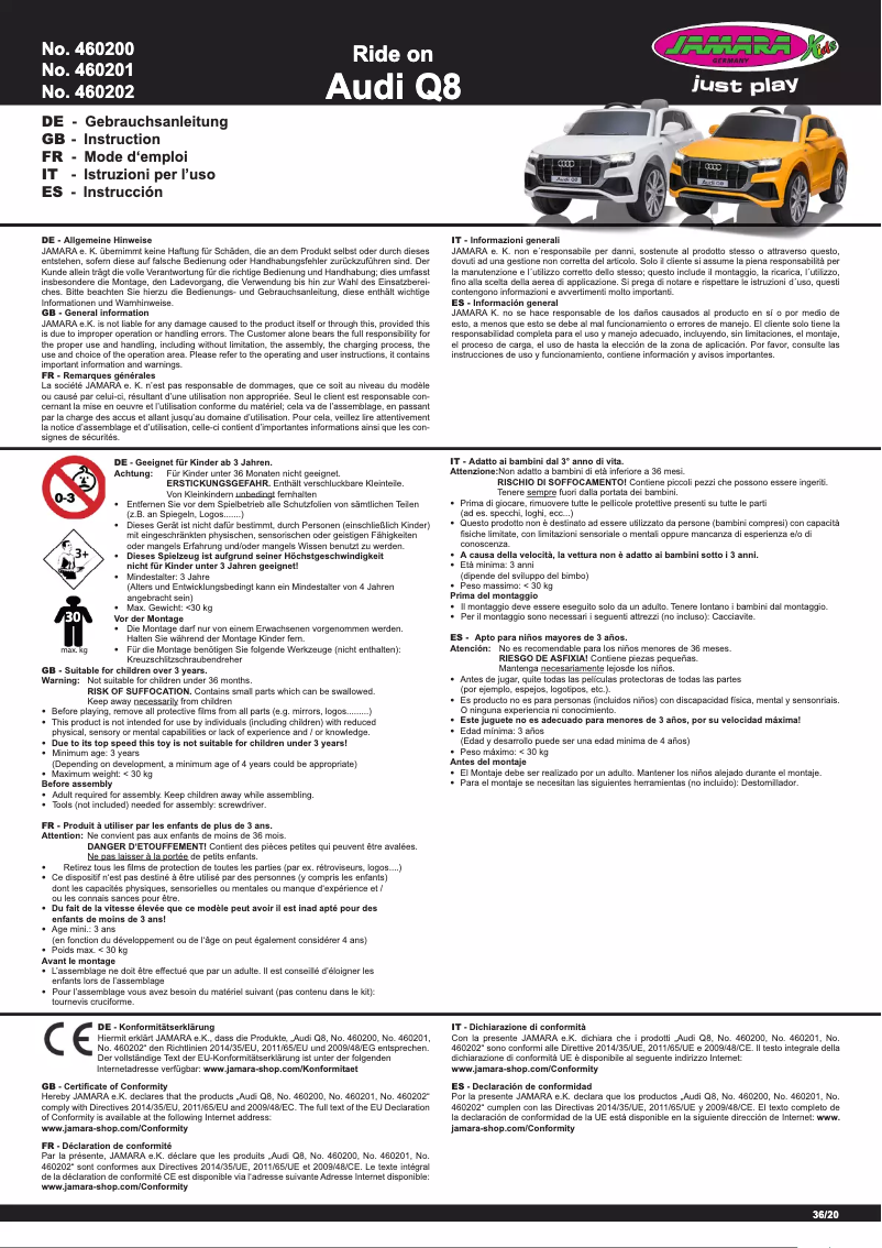 Page n°1 - Manuel utilisateur Jamara Ride-on Audi Q8