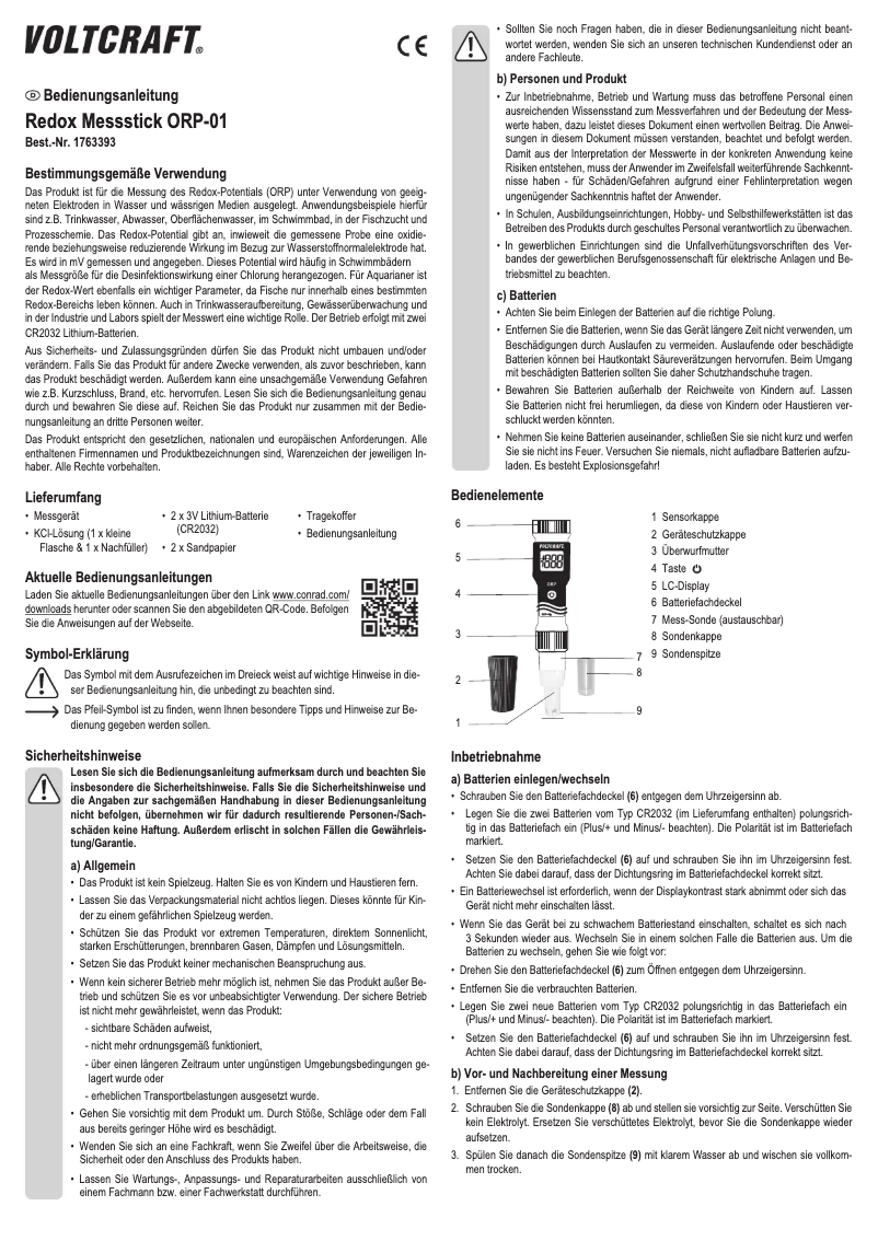 Página 1 del manual Manual de usuario Voltcraft ORP-01