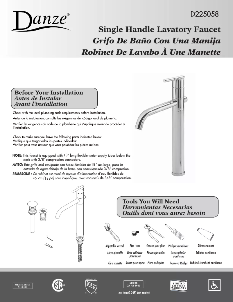 Page 1 de la notice Manuel utilisateur Danze D225058