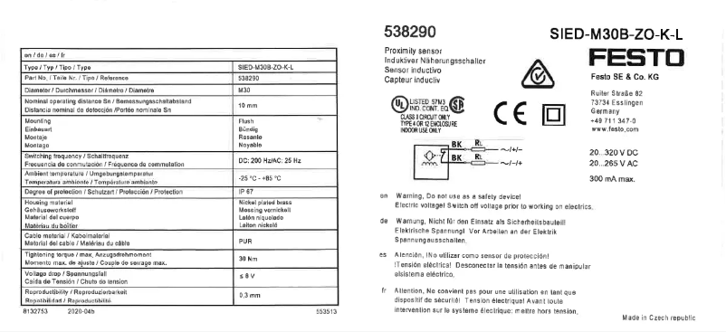 Image de la première page du manuel de l'appareil SIED-M30B-ZO-K-L